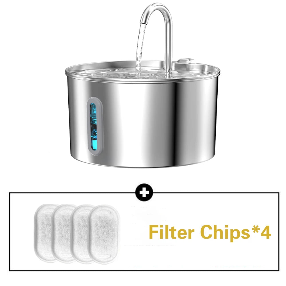 Stainless Steel Silent Cat Water Fountain Led Pet Dispenser