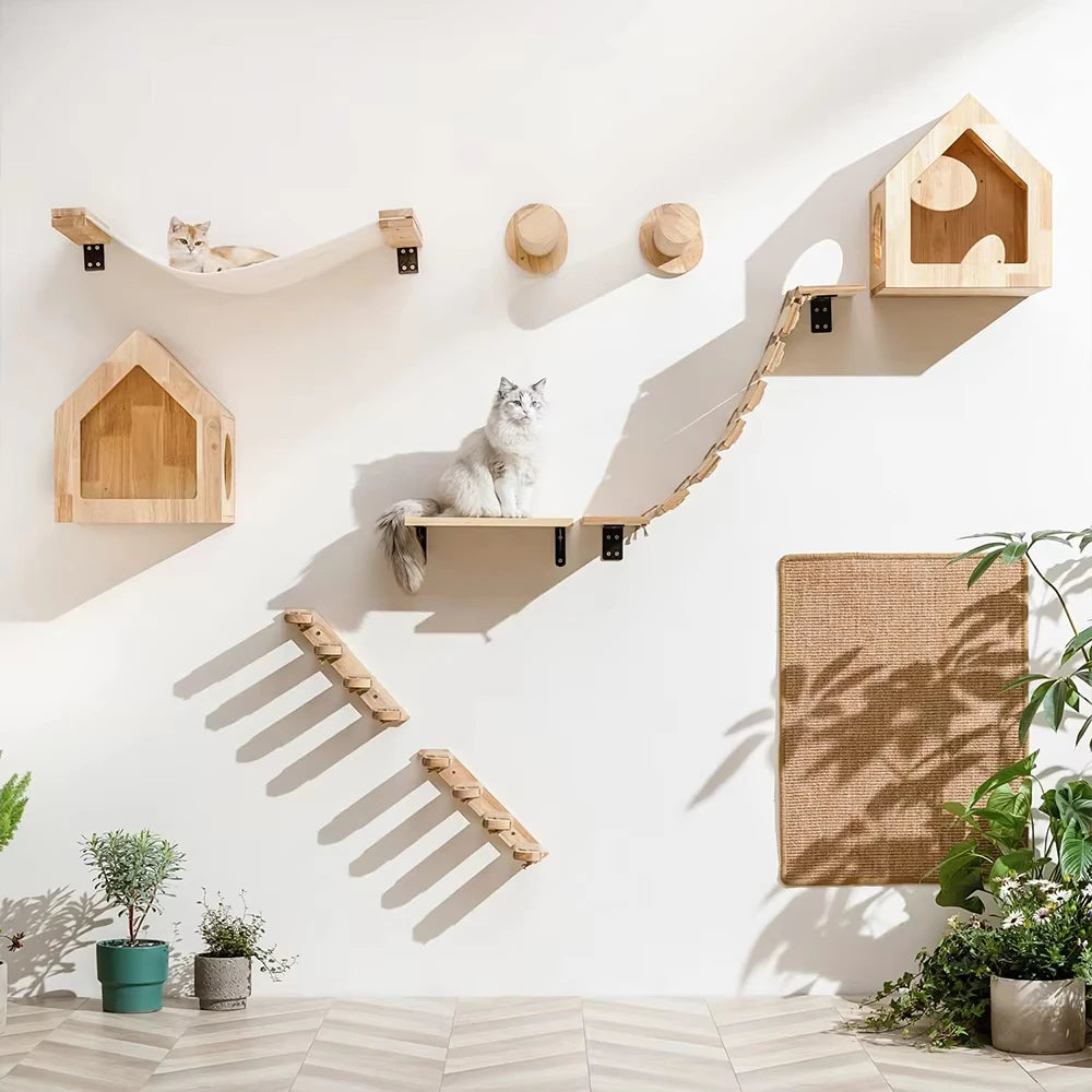 CWV Wall Mounted Cat Climbing Shelf With Sisal Scratching Post