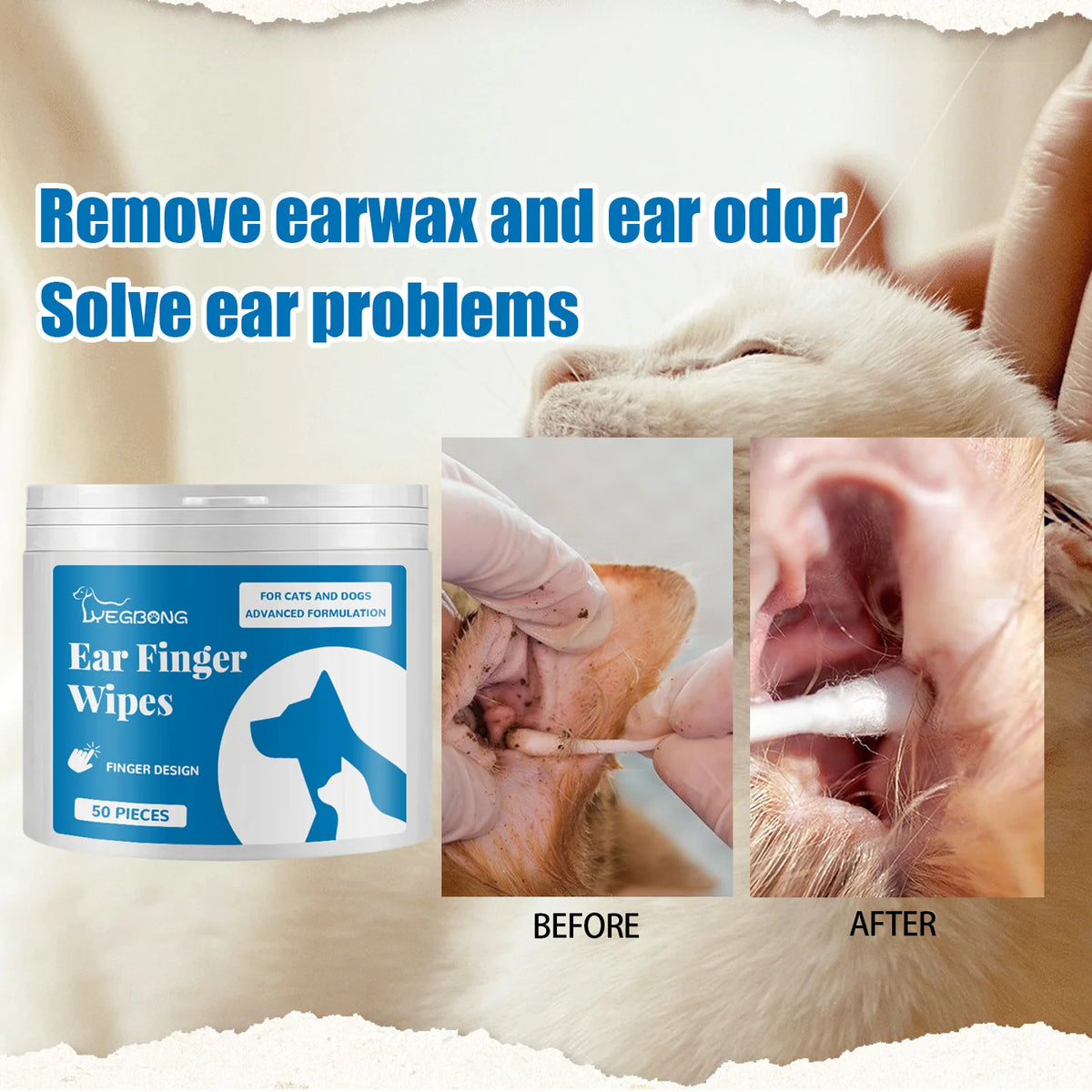 Pet Ear Finger Wipes For Dogs And Cats, Ear Cleaning Finger Cots, Remove Earwax, Eliminate Ear Odor For Pet Ear Care