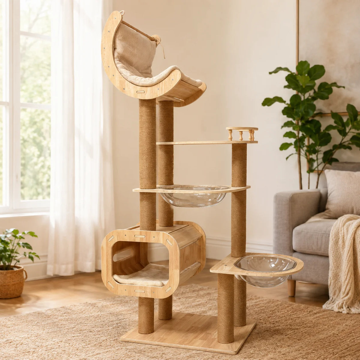 Multi-Level Cat Tree Tower With Hammock And Sisal Scratching Posts