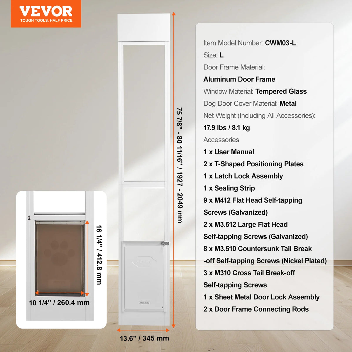 Adjustable Sliding Glass Pet Door With Aluminum Frame