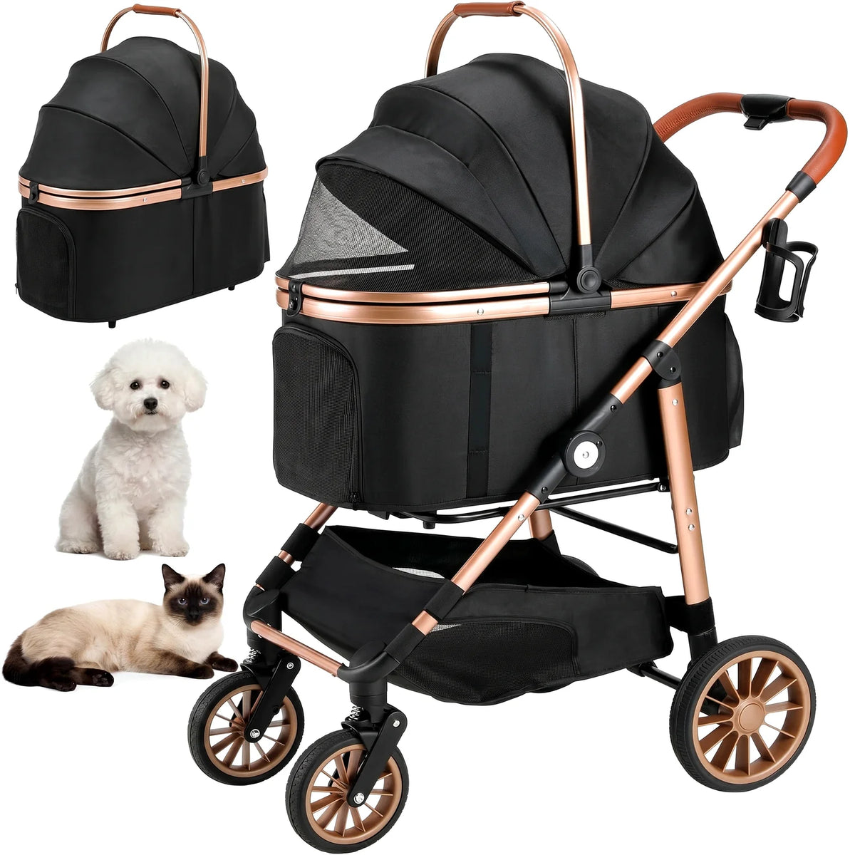 Foldable All Terrain Pet Stroller With Carrier And Basket