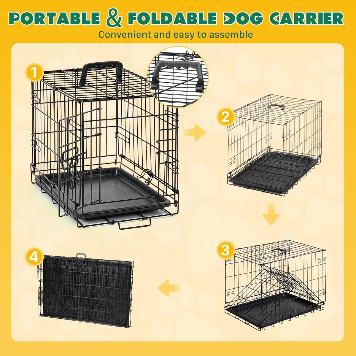 JHK Metal Dog Crate With Secure Lock And Removable Tray