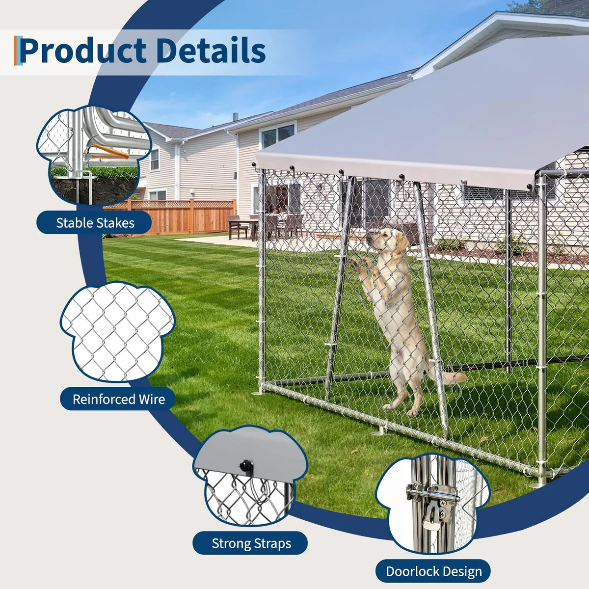 DishyKooker Outdoor Dog Kennel Galvanized Steel With Waterproof Roof
