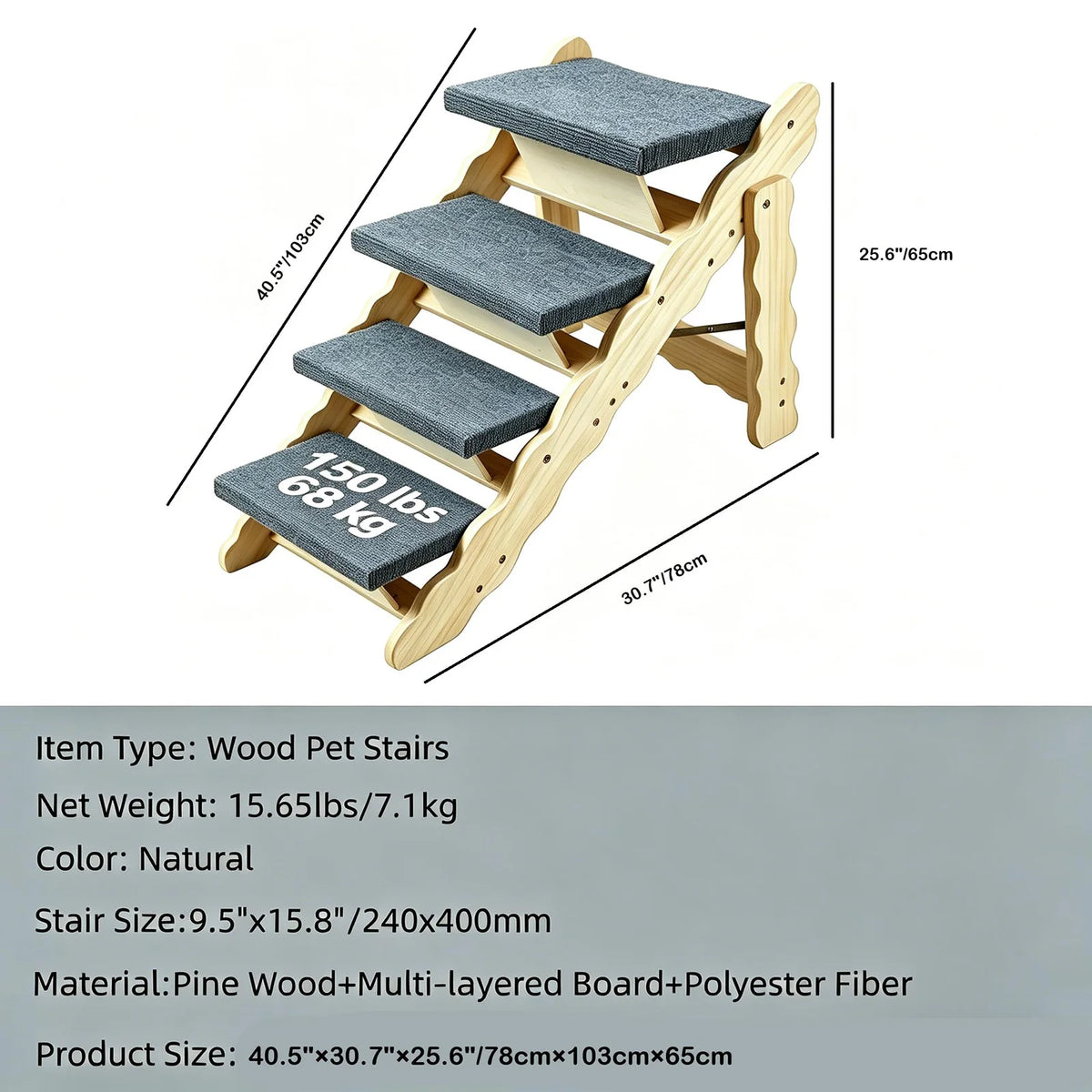DishyKooker Indoor Wooden Pet Stairs And Folding Ramp
