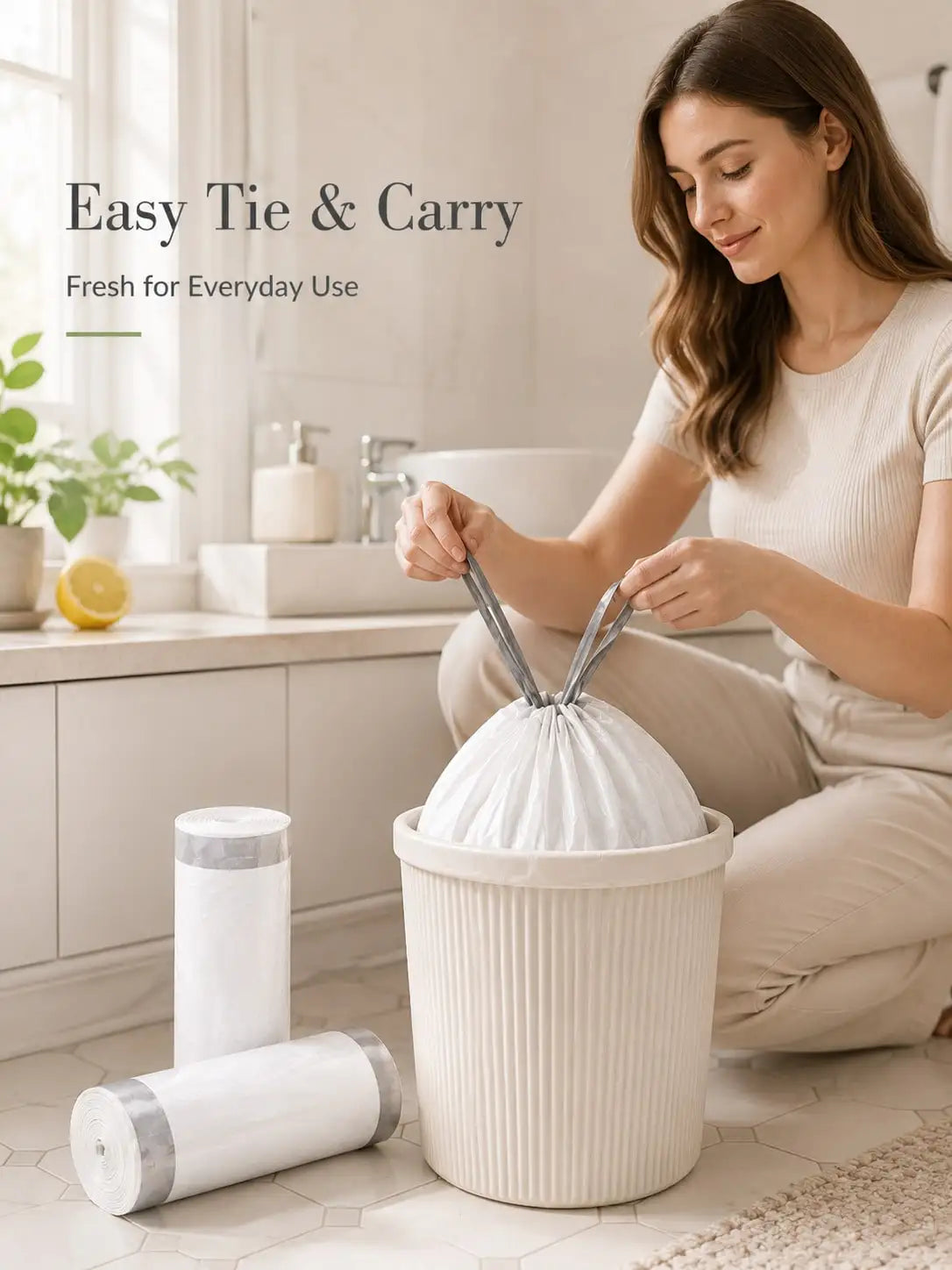 Drawstring Disposable Trash Bags for Bathroom Kitchen and Home Use