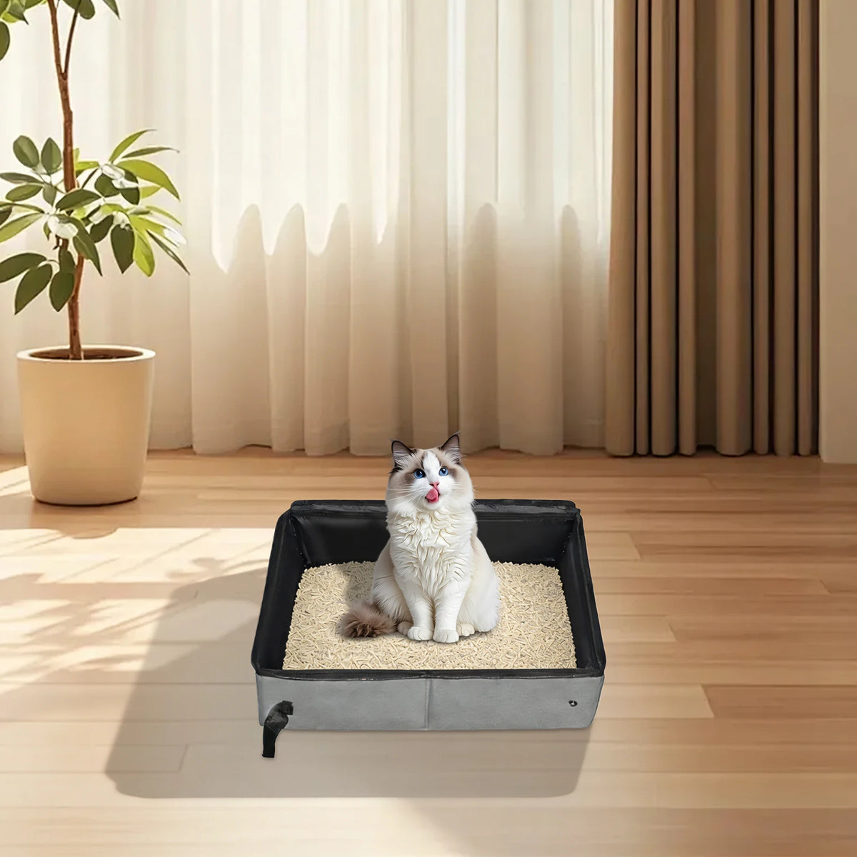 Portable Foldable Cat Litter Box With Lid And Scoop