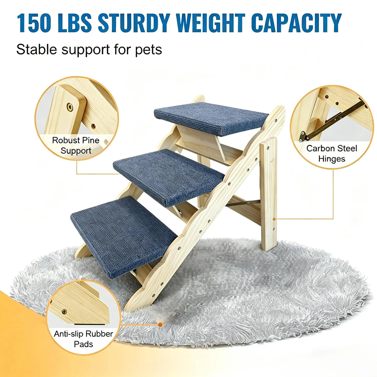 DishyKooker Indoor Wooden Pet Stairs And Folding Ramp