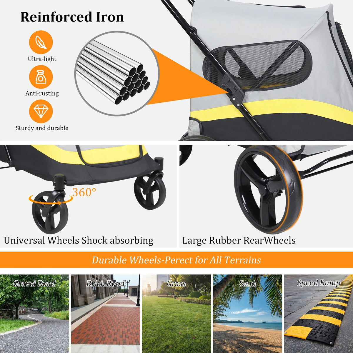 Bingopaw Portable Dual Entry All Terrain Dog Stroller Cart