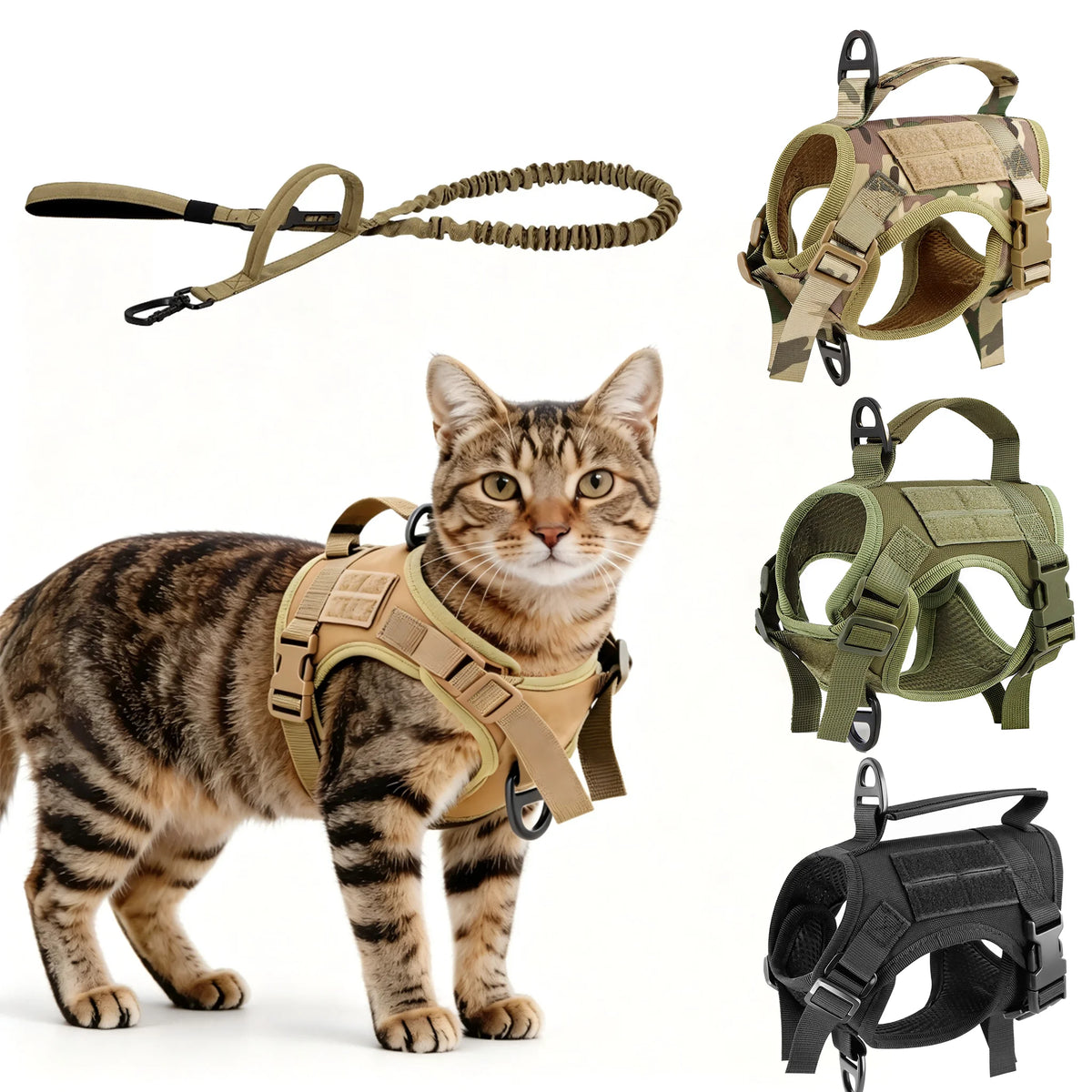 Petravel Adjustable Tactical Cat Harness Vest And Leash Set