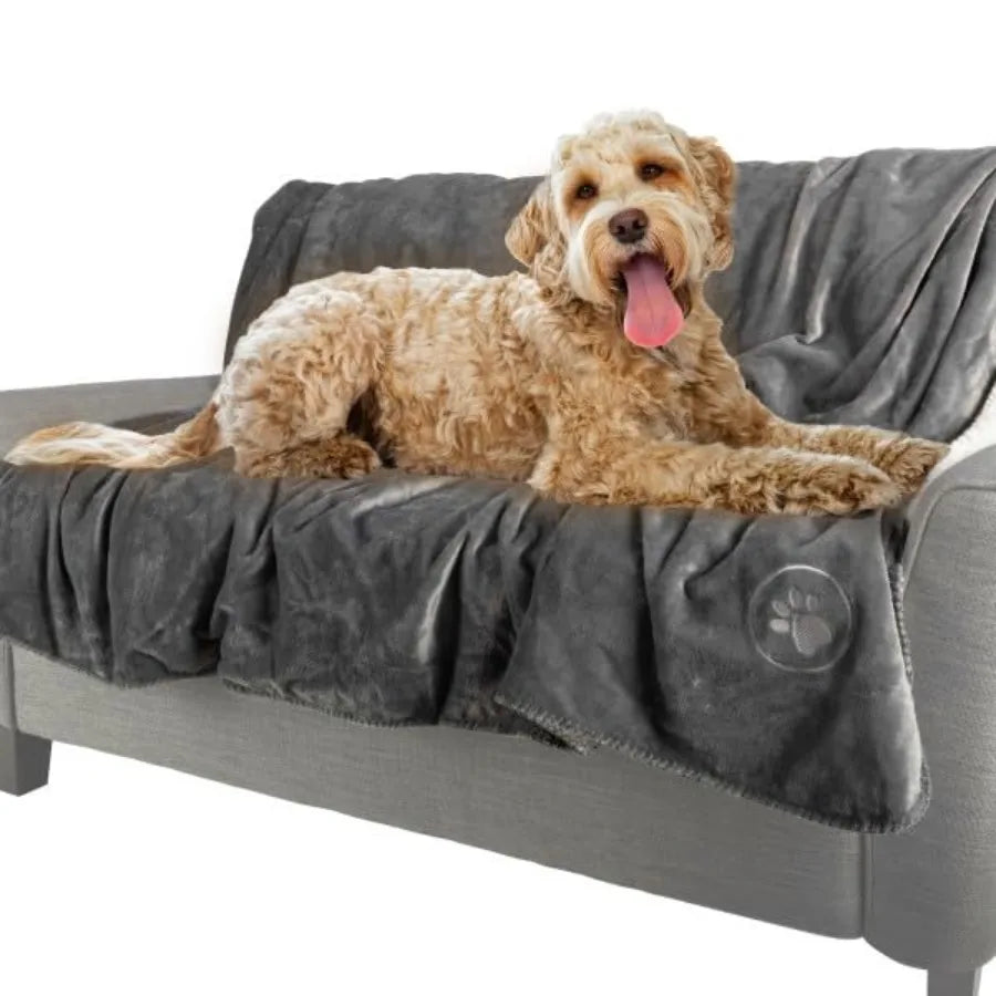 Waterproof Reversible Dog Blanket 60x70 Inch for Couch Bed Car Soft Sherpa Fleece Pet Throw Furniture Protector Cover - Washabl