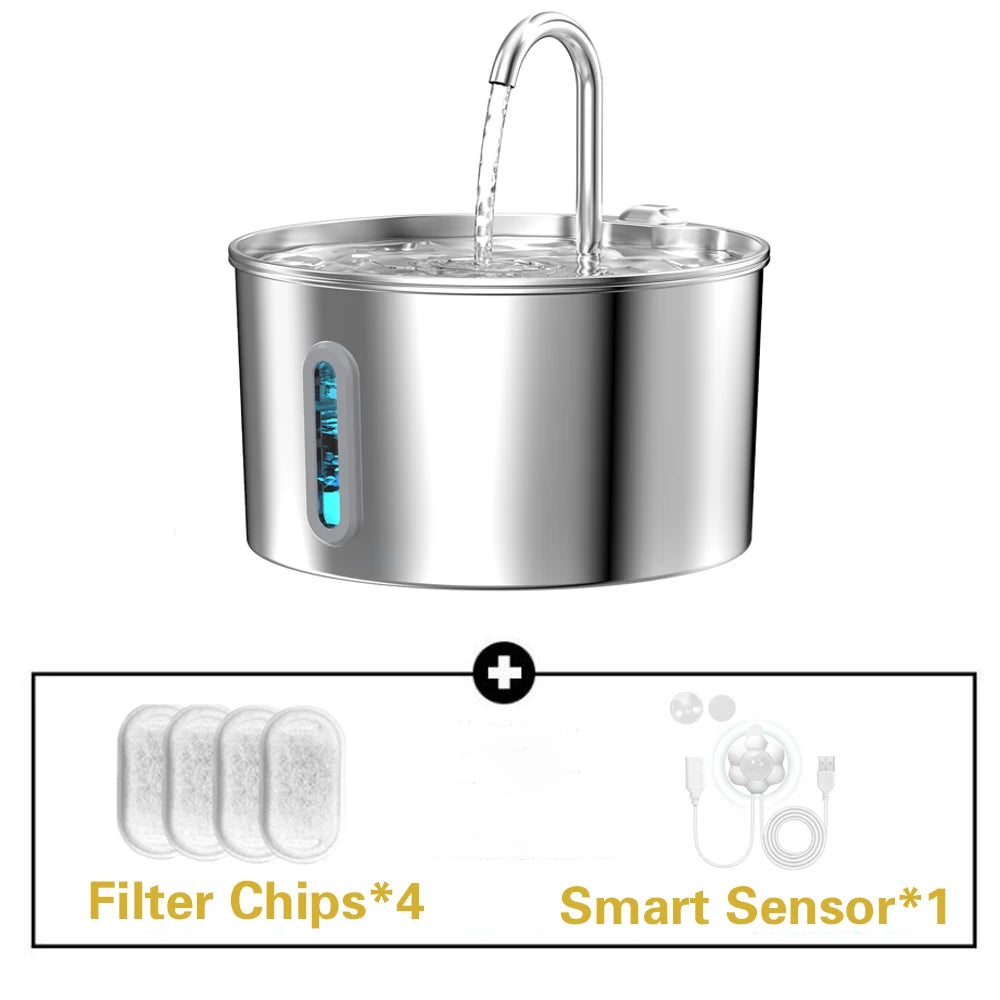 Stainless Steel Silent Cat Water Fountain Led Pet Dispenser