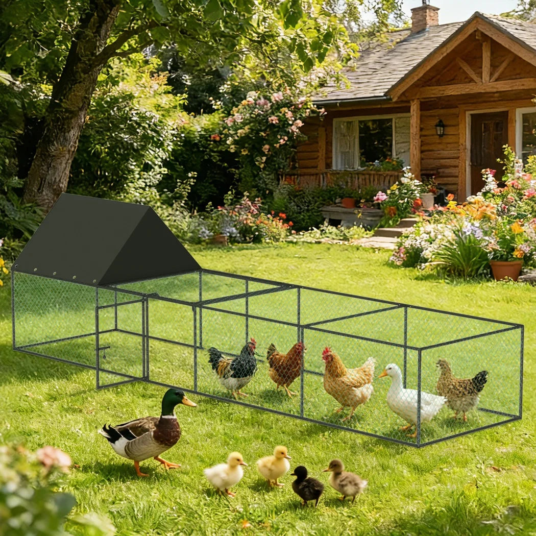 Borwart Outdoor Chicken Coop Cage With Sunshade Roof And Nylon Mesh