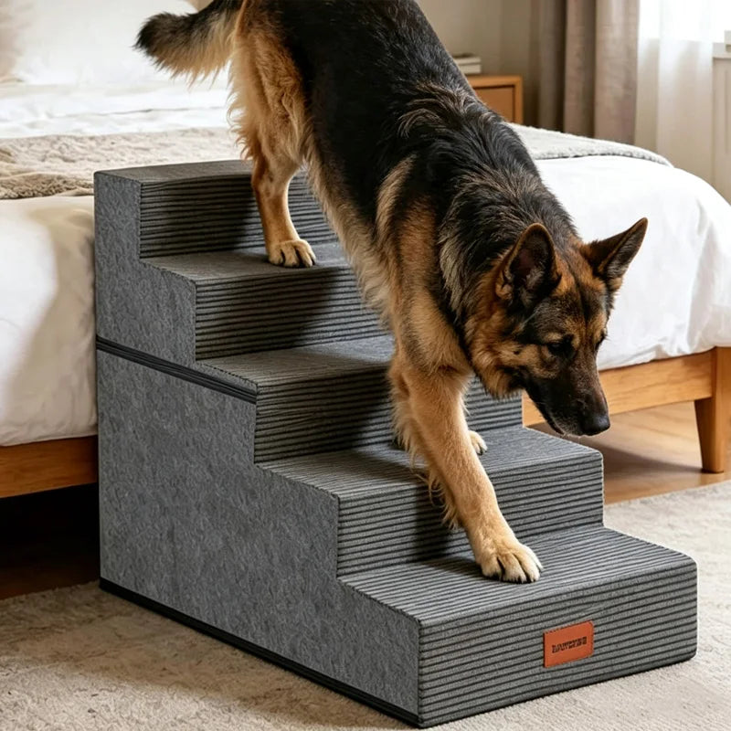 3/4/5 Steps Foldable Dog Stairs for Small & Medium Dogs, High-Density Foam Non-Slip Indoor Pet Steps for Bed, Sofa & Chair, Washable Removable Cover