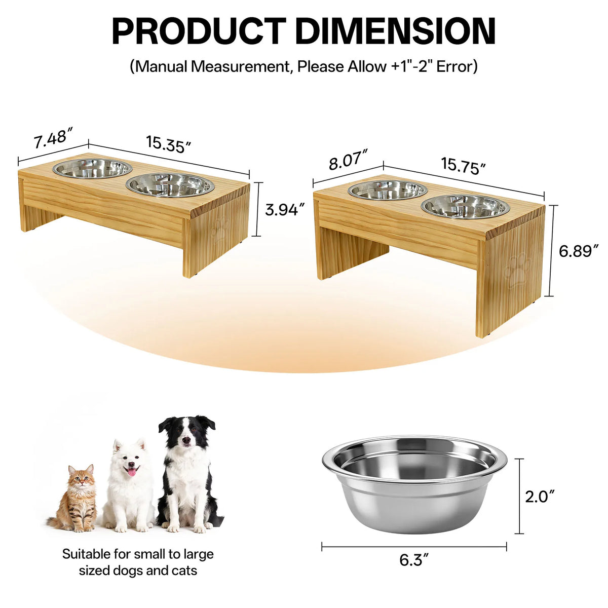 Wooden Elevated Dog Bowls With Stainless Steel Double Bowls