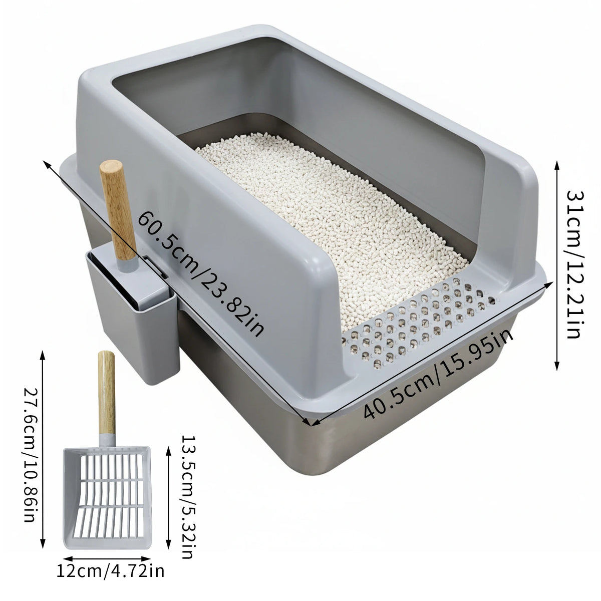 Enclosed Stainless Steel Cat Litter Box With Lid And Scoop