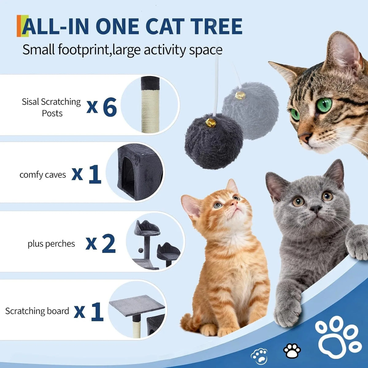 HOSSLLY Multi Level Cat Tree Tower With Scratching Posts Hammock