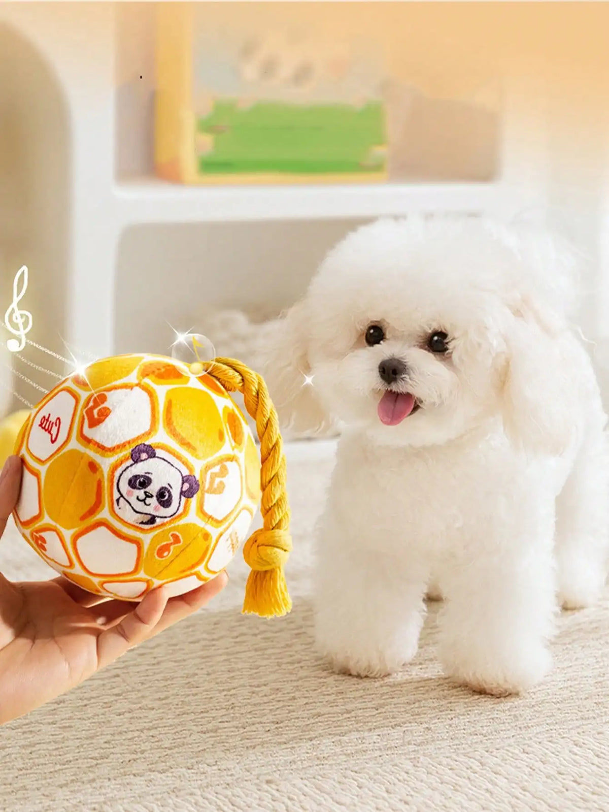 Cartoon Dog Toy Ball With Rope Squeaky Interactive Training Toy