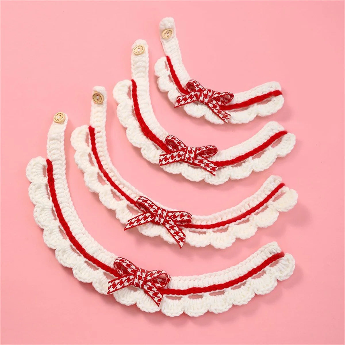 Adjustable Knitted Bowknot Collar For Puppies With Lace Decoration