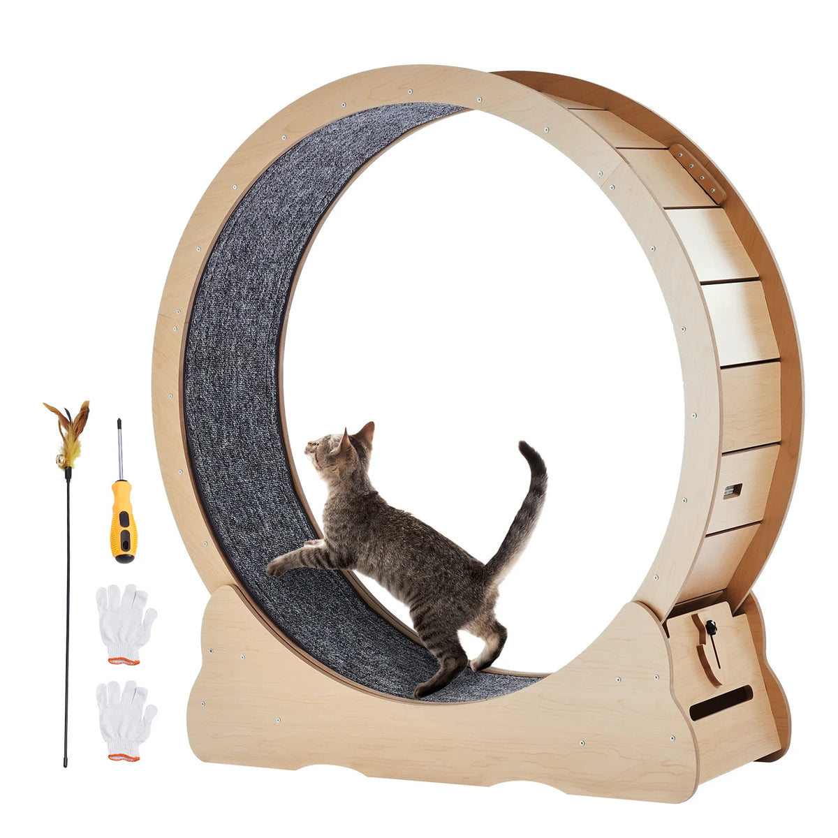 Premium Wooden Cat Treadmill Wheel With Removable Carpet Surface