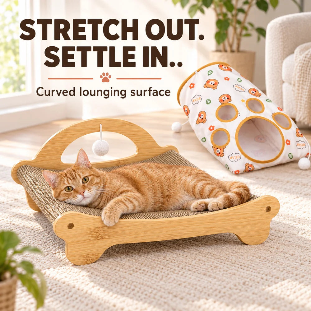 Zoe Cat Scratcher Lounger With Crinkle Tunnel Play Sack Jute And Sisal Blend Scratching Bed With Hanging Toys Foldable Cat Hideaway For Indoor Cats Resting Interactive Play And Hide And Seek