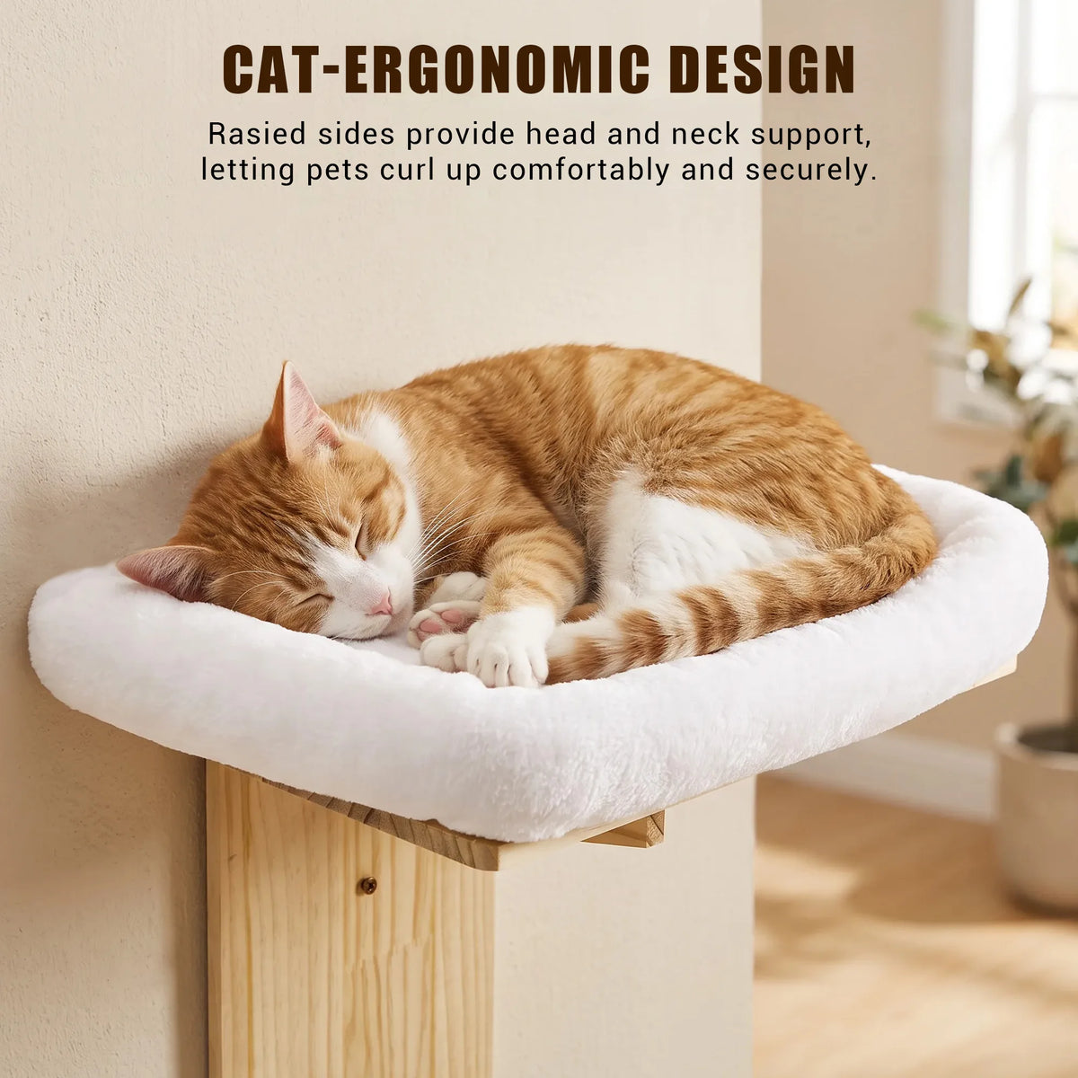 Solid Wood Wall Mounted Cat Bed With Washable Cushion Heavy Duty Hanging Cat Shelf Easy Install Corner Wall Furniture For Indoor Cats