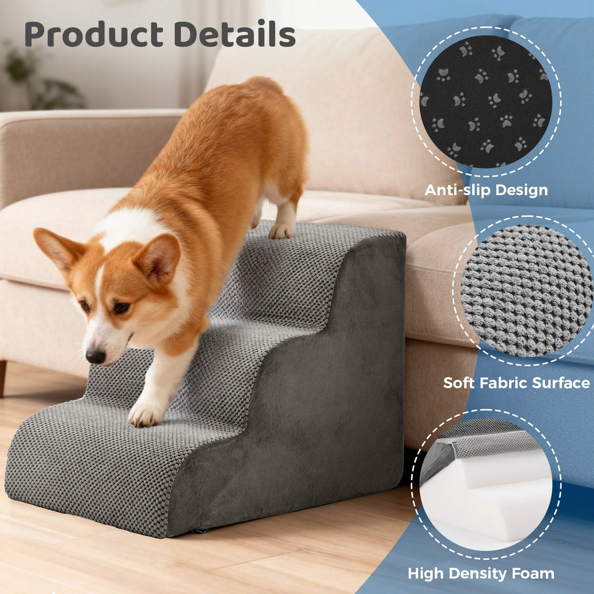 Curved High Density Foam Pet Stairs And Indoor Ramp