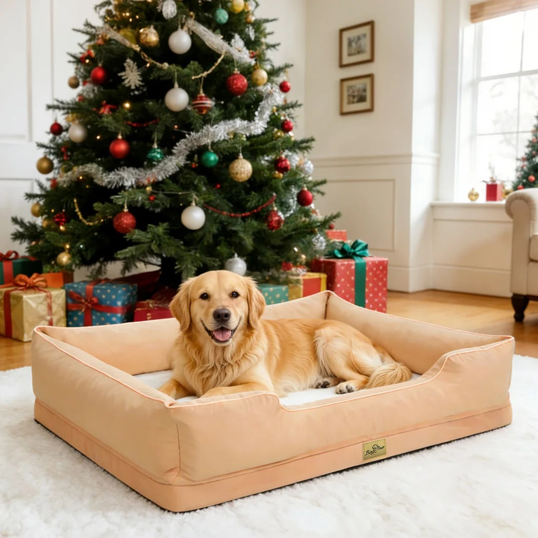 Borwart Orthopedic Dog Bed With Removable Cover And Cushy Bolster