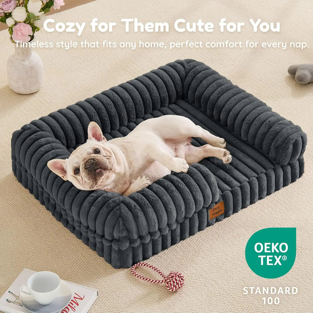 Faux Fur Orthopedic Dog Bolster Bed With Washable Cover