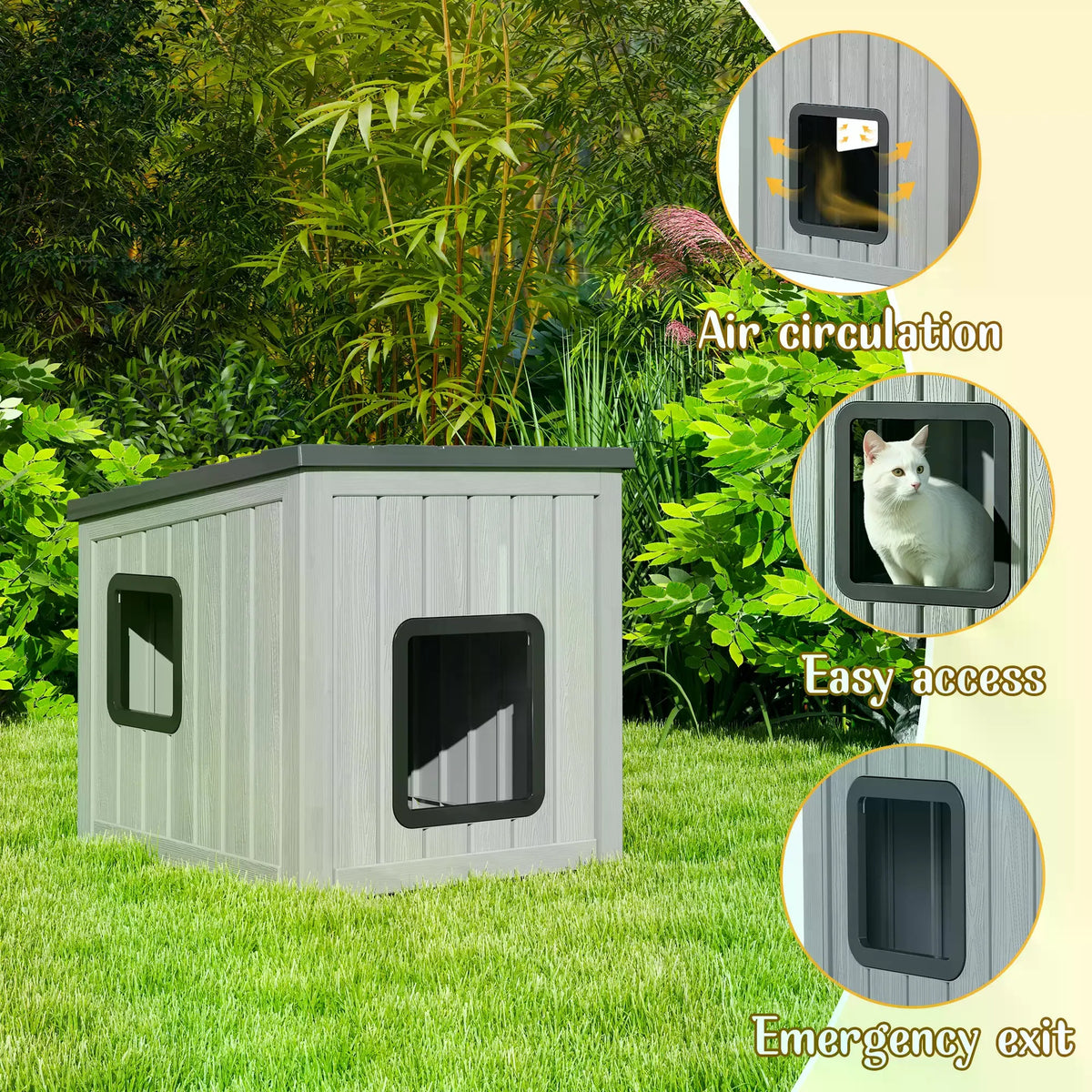 Outdoor Resin Cat House with Roof, Weatherproof Shelter for Small Pets, Stylish and Durable for Patio & Backyard,Summervibes