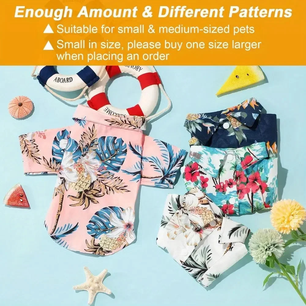 Hawaiian Floral Dog Shirts, Breathable Summer Pet Apparel Set
