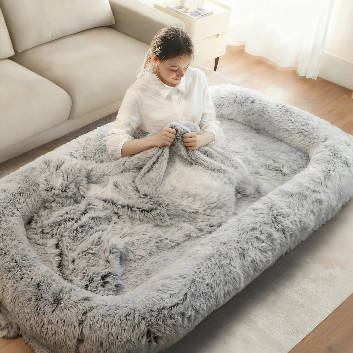 Orthopedic Human Dog Bed With Removable Faux Fur Cover
