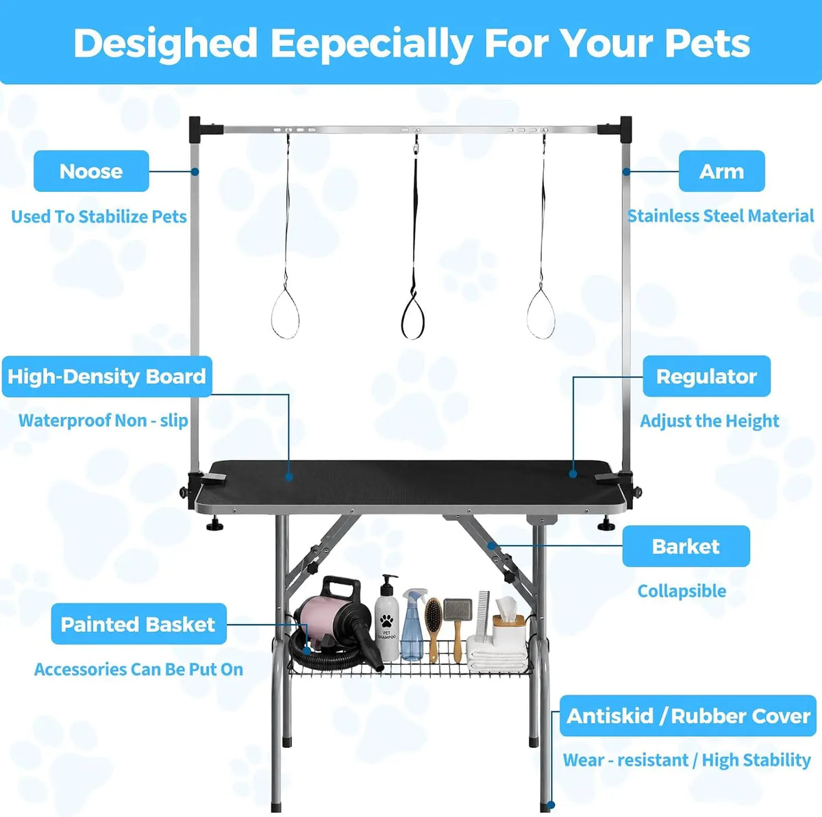 Garvee Professional Foldable Dog Grooming Table With Adjustable H Arm