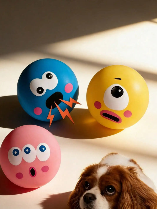 Squeaky Dog Toy Ball, Durable Rubber Dental Cleaning Interactive Toy