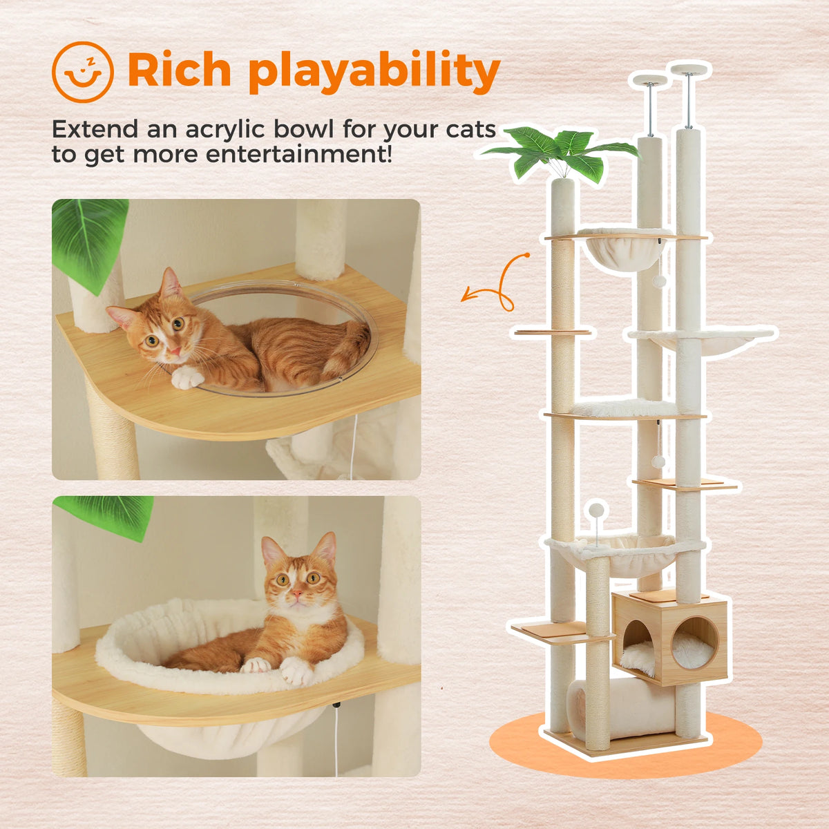 PAWZ Road Adjustable Wooden Cat Tree with Sisal Scratching Posts