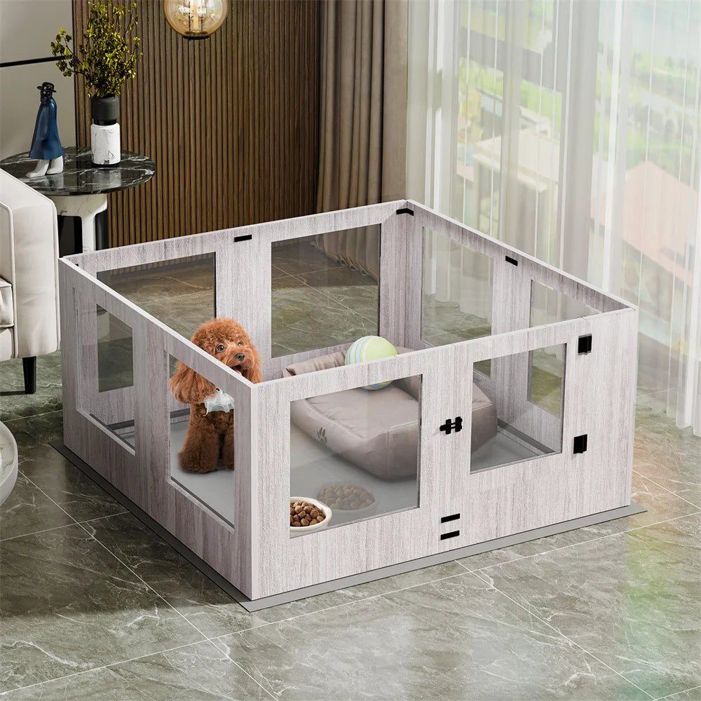 Borwart Heavy Duty Indoor Glass Dog Playpen With Waterproof Mat