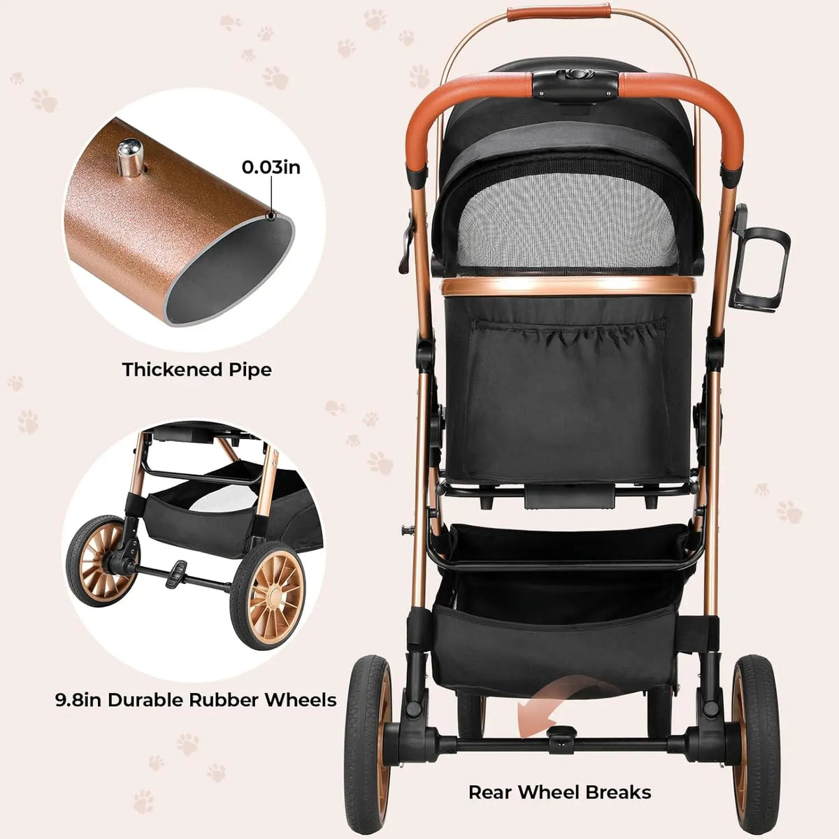 Foldable All Terrain Pet Stroller With Carrier And Basket