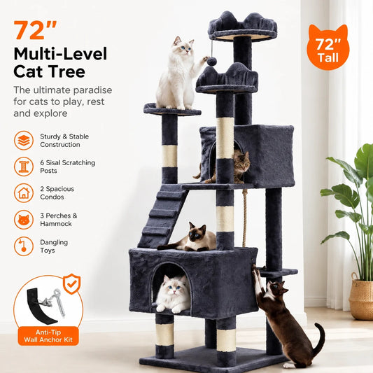 Multi Level Cat Tree With Sisal Scratching Posts And Hammock