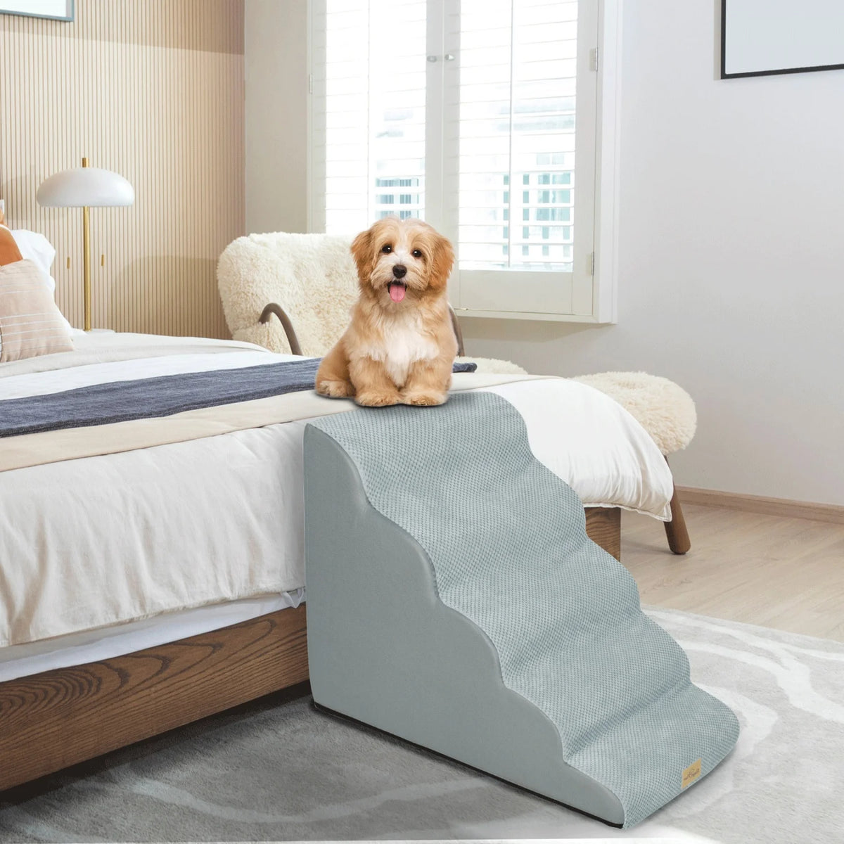 Curved Small Dog Stairs With Removable Cover High Density Foam