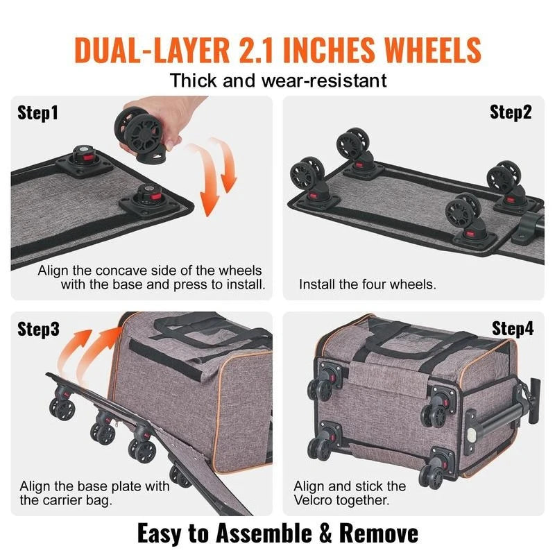 Nylon Airline Approved Rolling Pet Carrier with Handle and Bowl