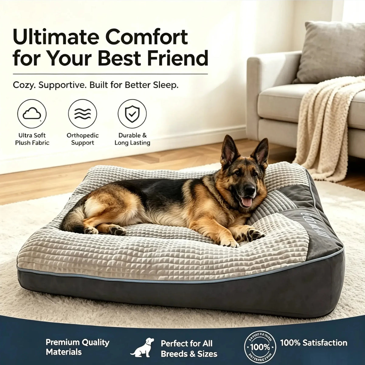 Grey Dog Bed Multi-Sizes Available Comfortable Dog Nest Pad Soft And Cozy Sleeping Area for Your Pet Dog
