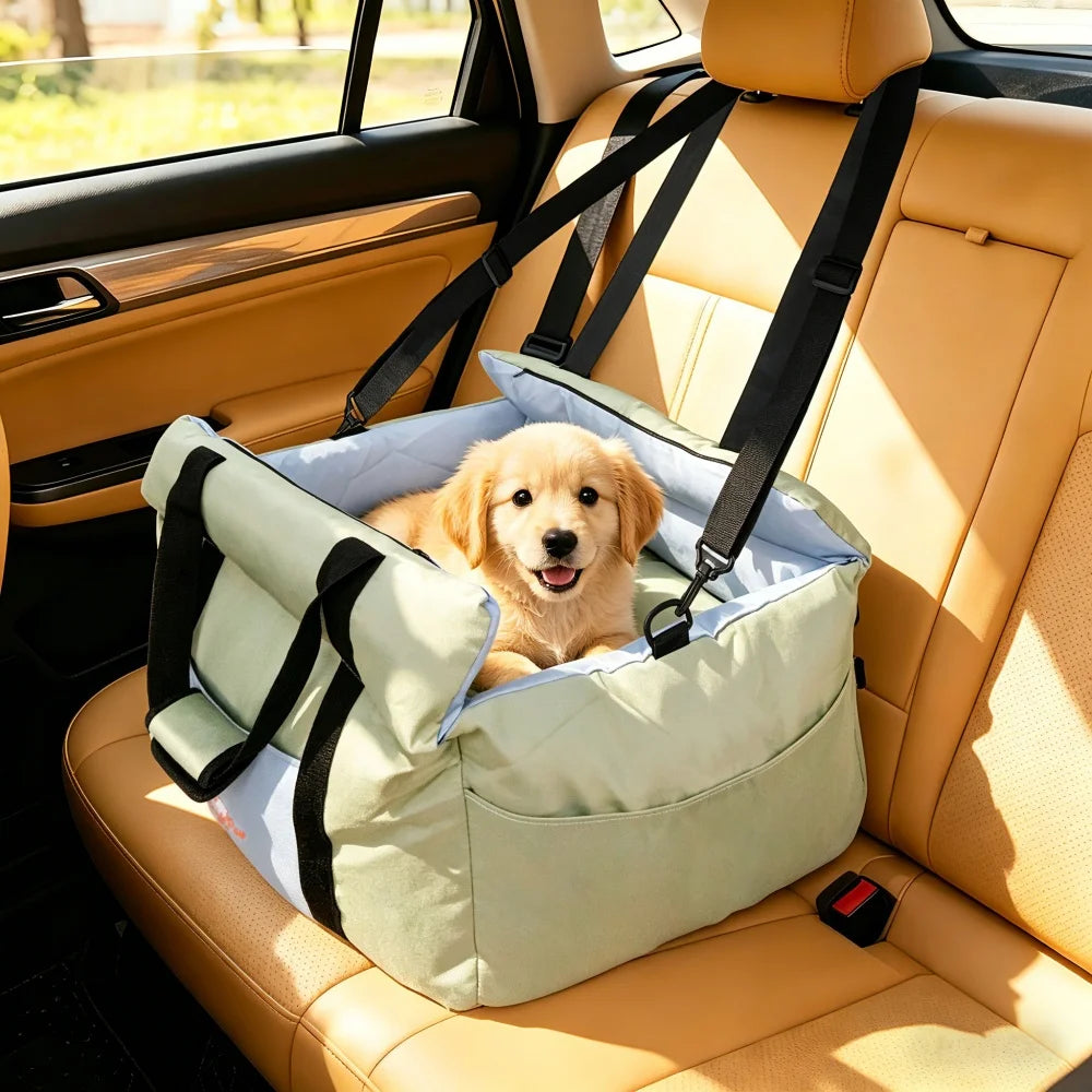 Borwart Portable Dog Car Seat With Safety Belt Storage Pocket
