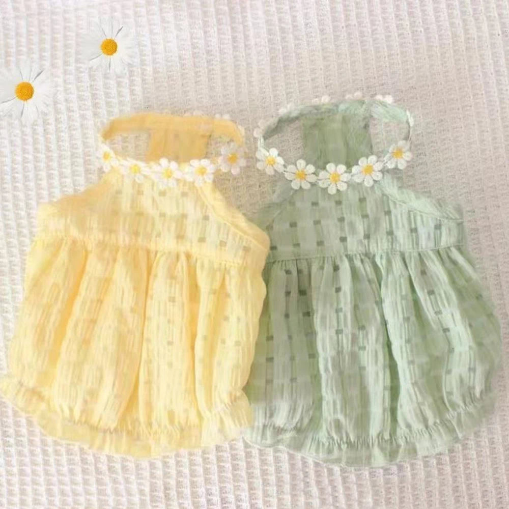 Breathable Floral Wreath Collar Dress for Cats and Small Dogs