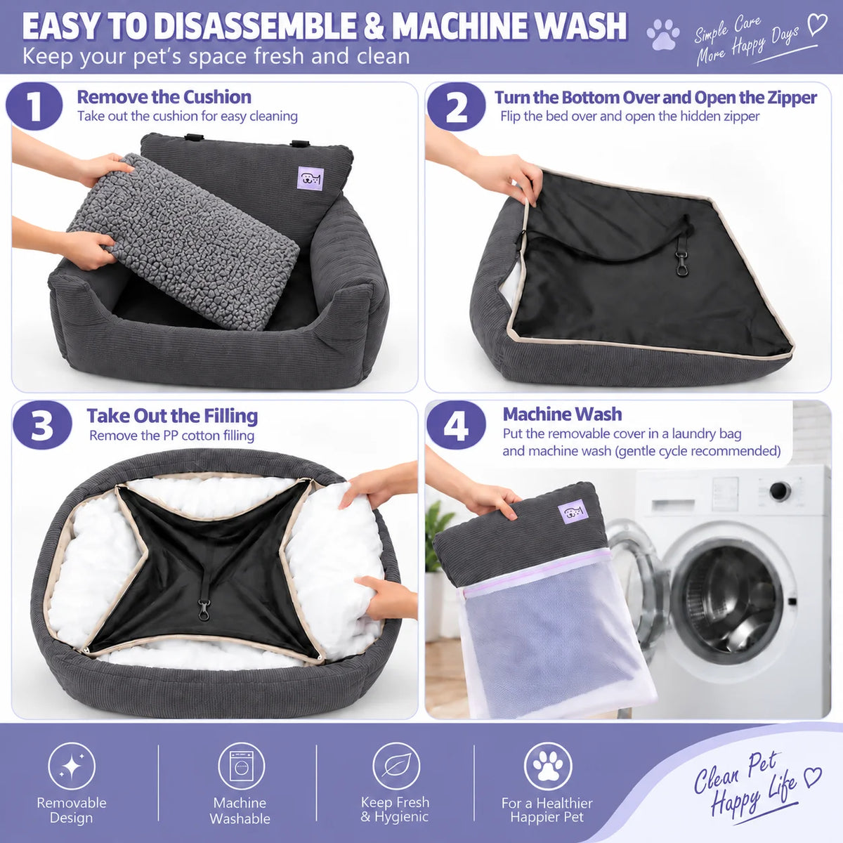 Wild Mirth Dog  Booster Car Seat & Portable Dog Bed, Portable & Washable, Anti-Slip Bottom, Storage Pockets, Safety Clip & Straps