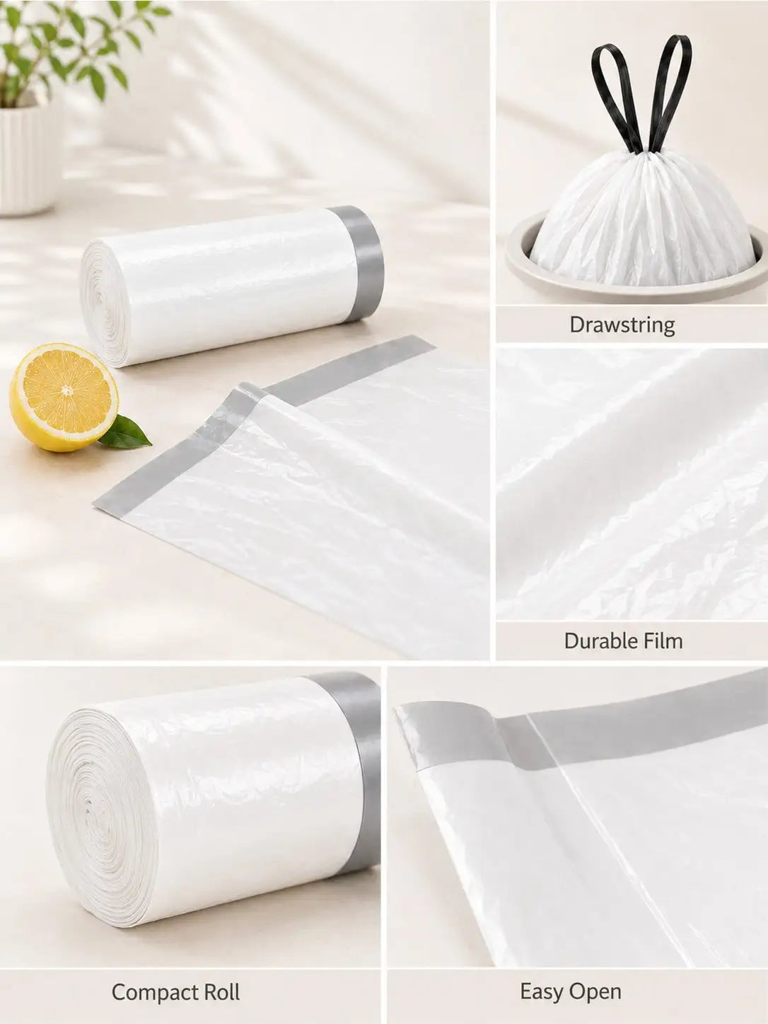 Drawstring Disposable Trash Bags for Bathroom Kitchen and Home Use
