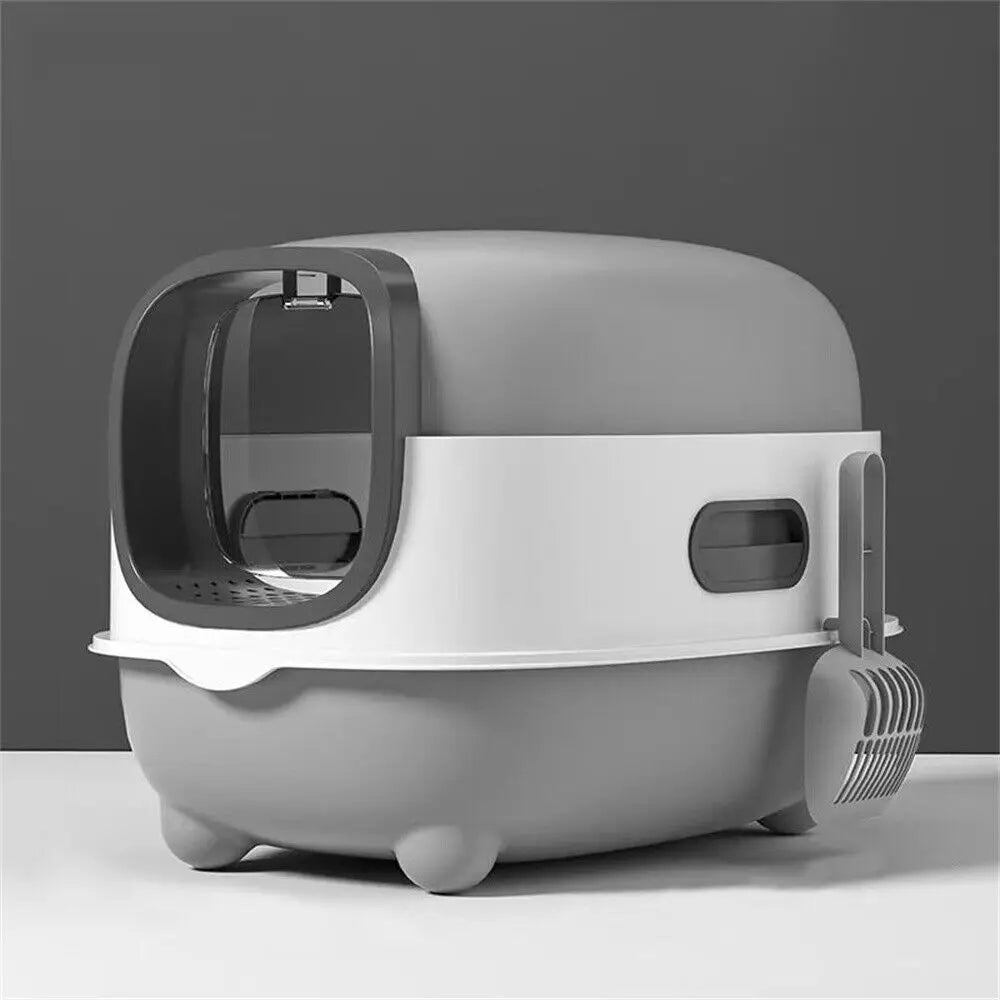 Hooded Enclosed Cat Litter Box With Scoop And Front Entry
