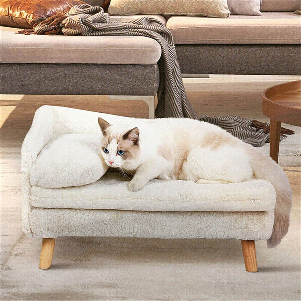 Borwart Elevated Dog Sofa Bed With Plush Backrest Wooden Legs