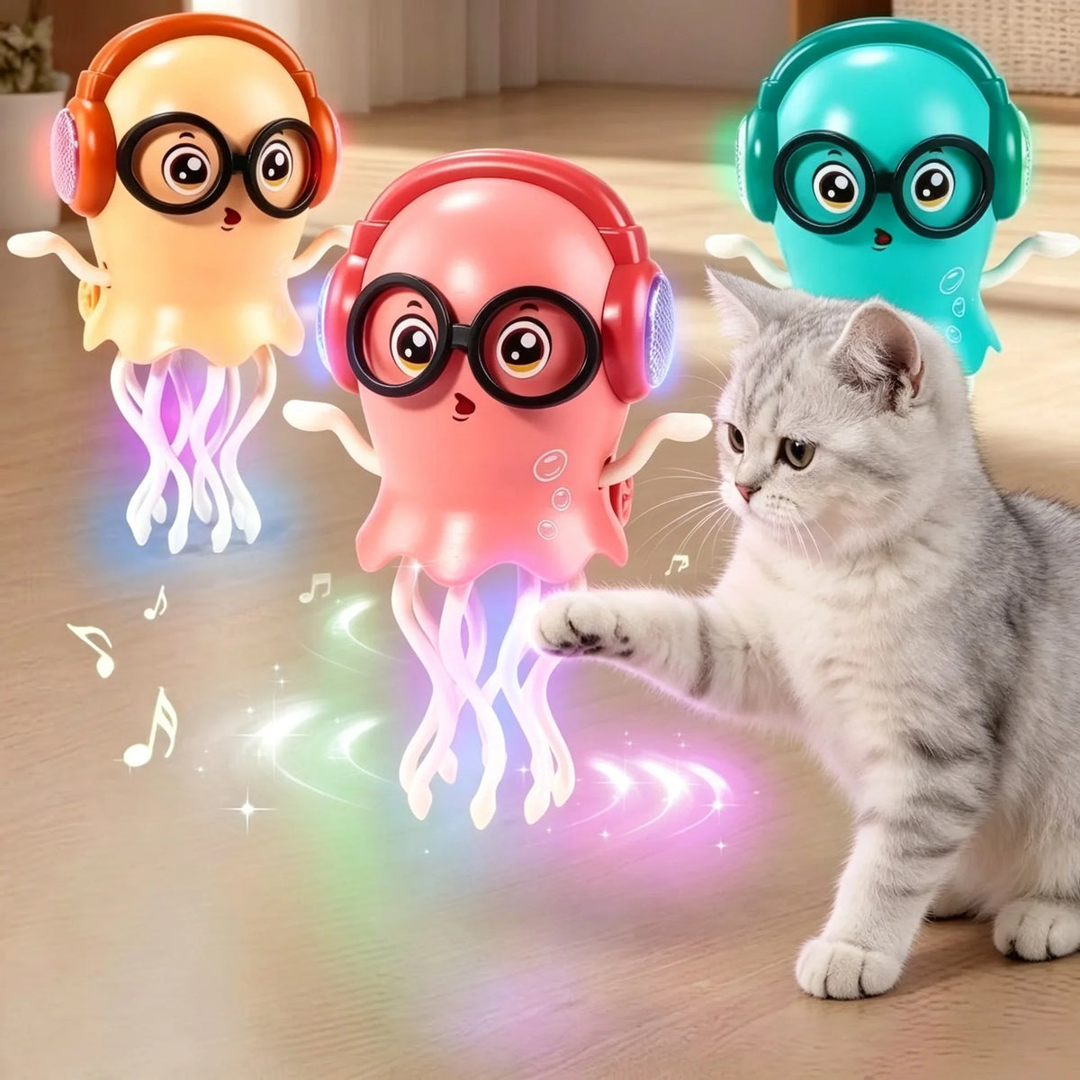 LED Electrically-Powered Crawling Dancing Jellyfish Toy An Octopus With Music Automatic Obstacle Sensor Intelligent Cat Toy Gift