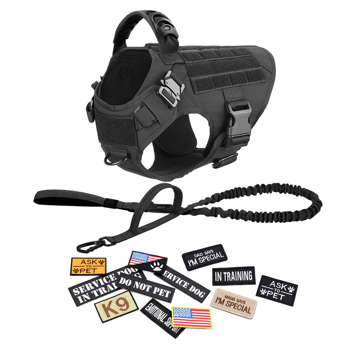 Petravel Tactical Dog Harness Vest With Collar Leash Set