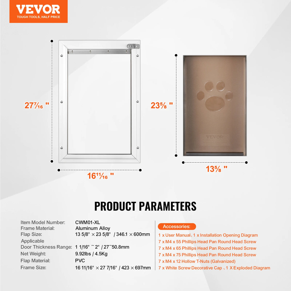 Weatherproof Aluminum Pet Door With Lock And Flap System